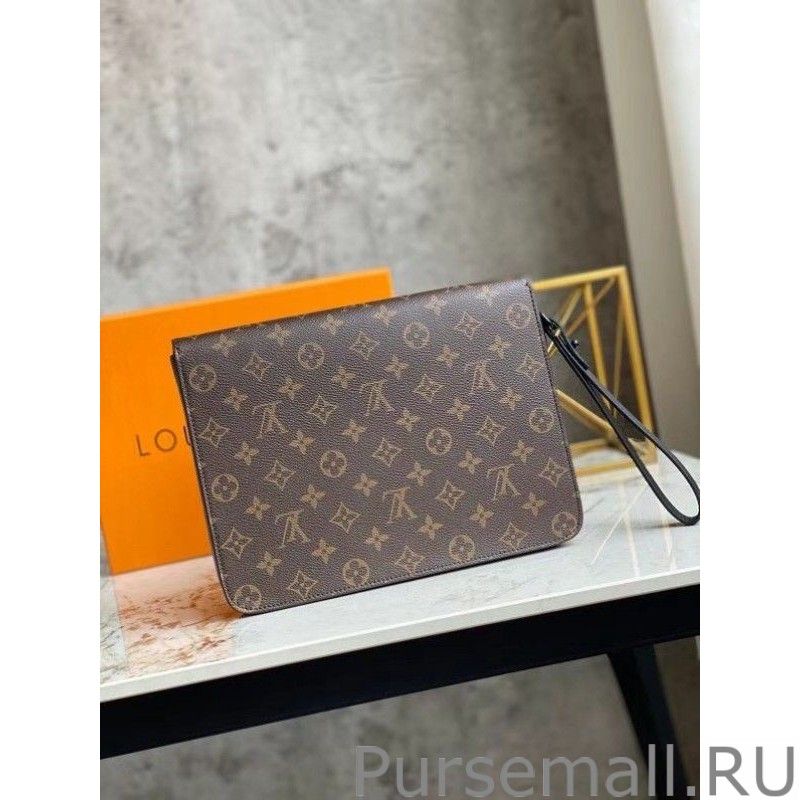 S Lock A4 Pouch Monogram Macassar M80560