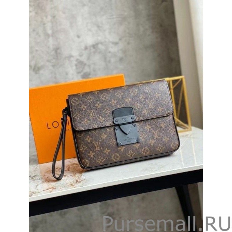 S Lock A4 Pouch Monogram Macassar M80560