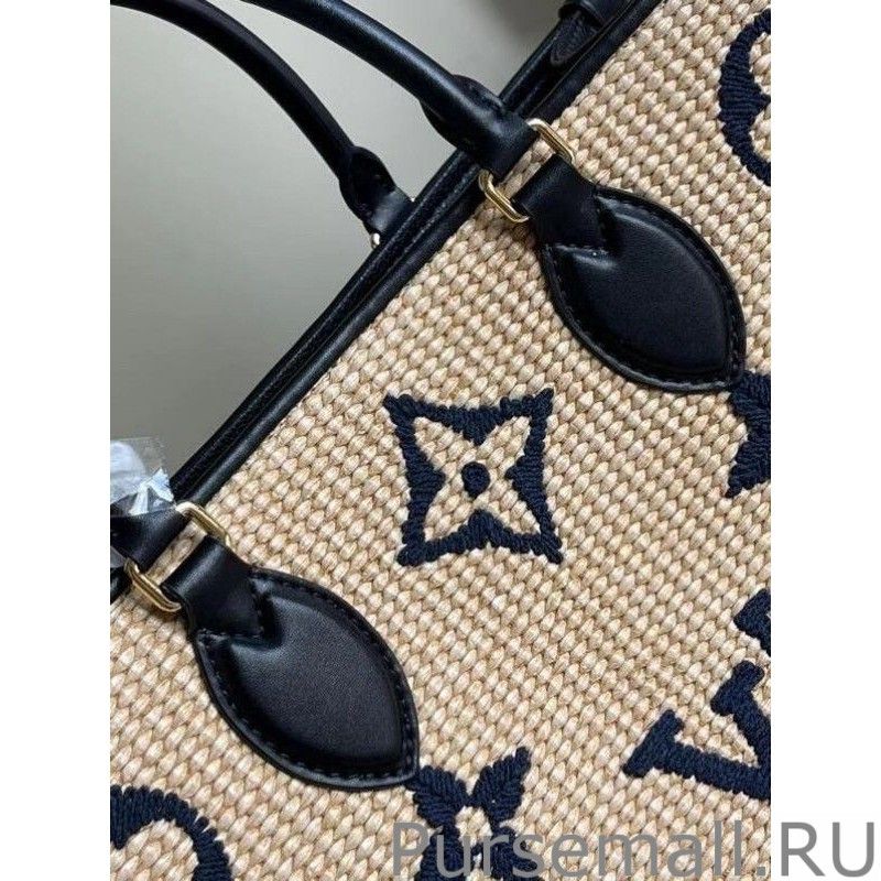 OnTheGo MM Bag In Raffia With Blue M57723