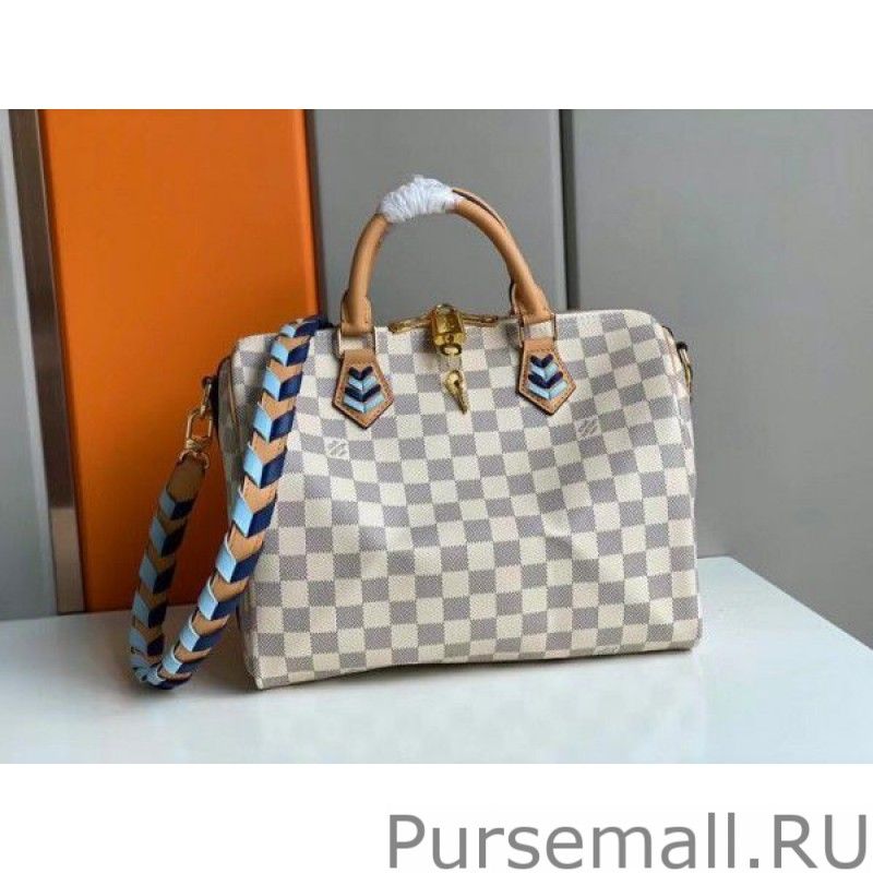 Damier Azur Speedy Bandouliee 30 With Braided Strap N50054