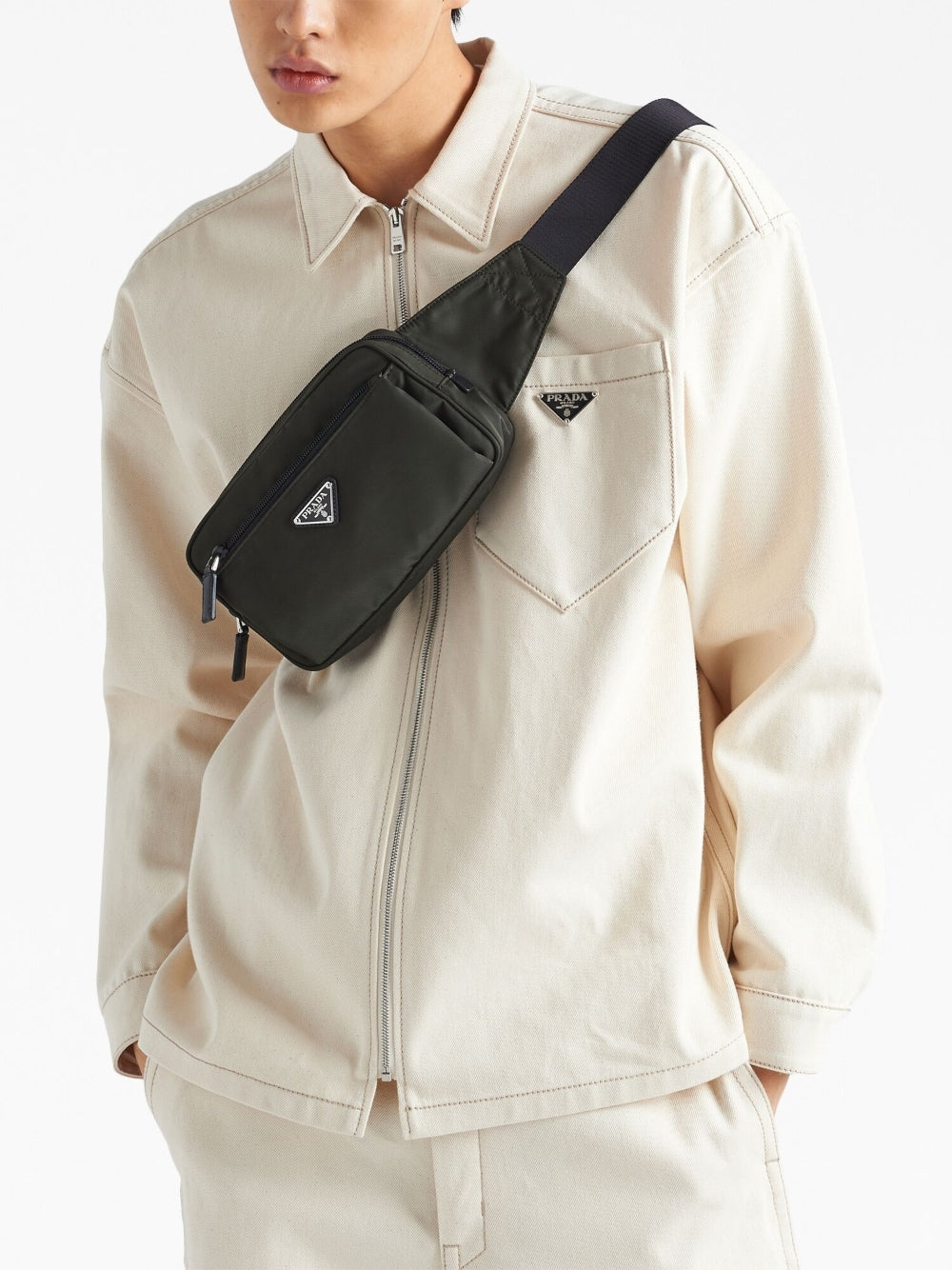 Pra*a re-nylon and saffiano leather belt bag