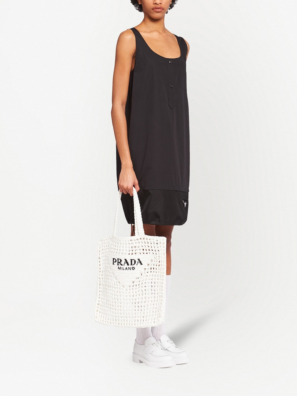 Pra*a logo-print raffia tote bag