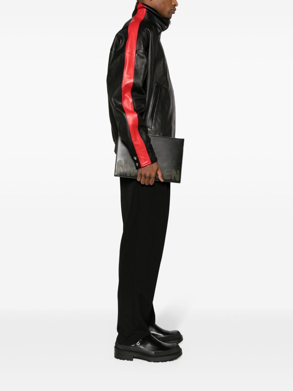 Alexander McQueen logo-print leather clutch bag