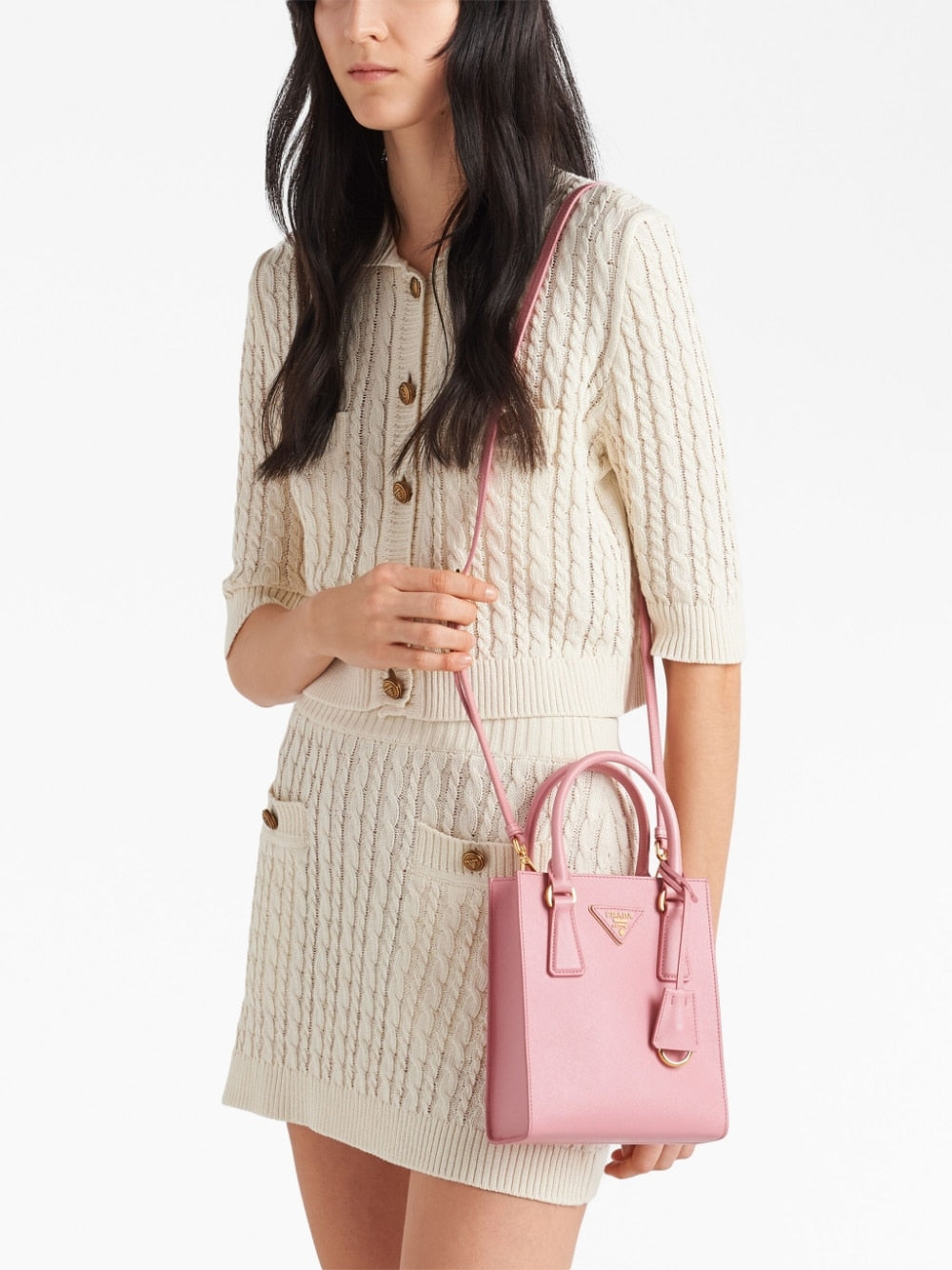 Pra*a triangle-logo saffiano leather tote bag