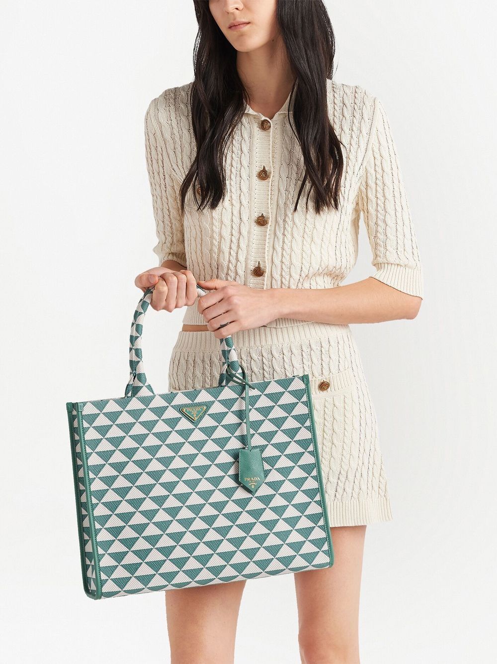 Pra*a large symbole embroidered tote bag