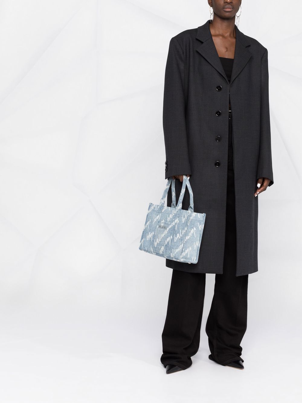 Ba*len*cia*ga hardware logo-print denim tote bag