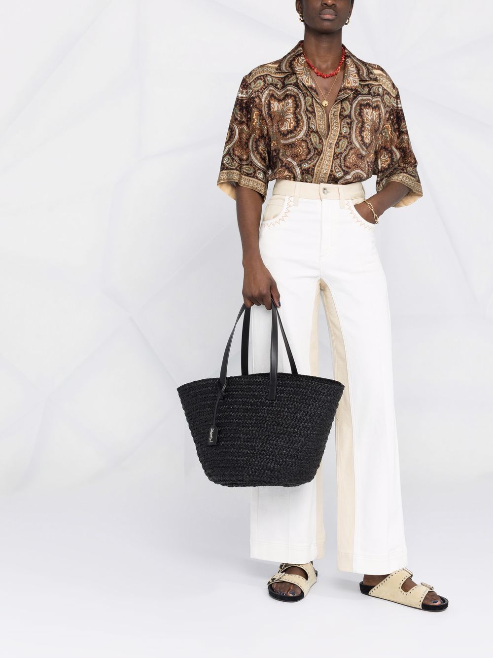 Saint Laurent interwoven straw tote bag