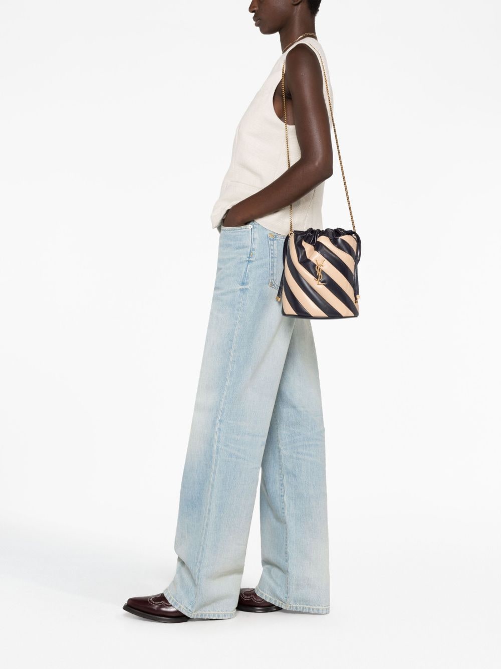 Saint Laurent Alix striped bucket bag