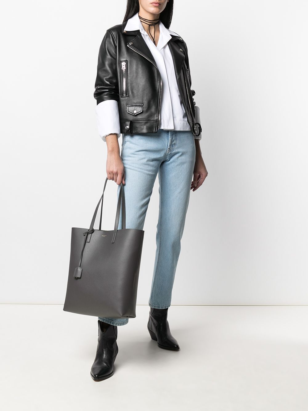 Saint Laurent logo-stamp leather tote bag