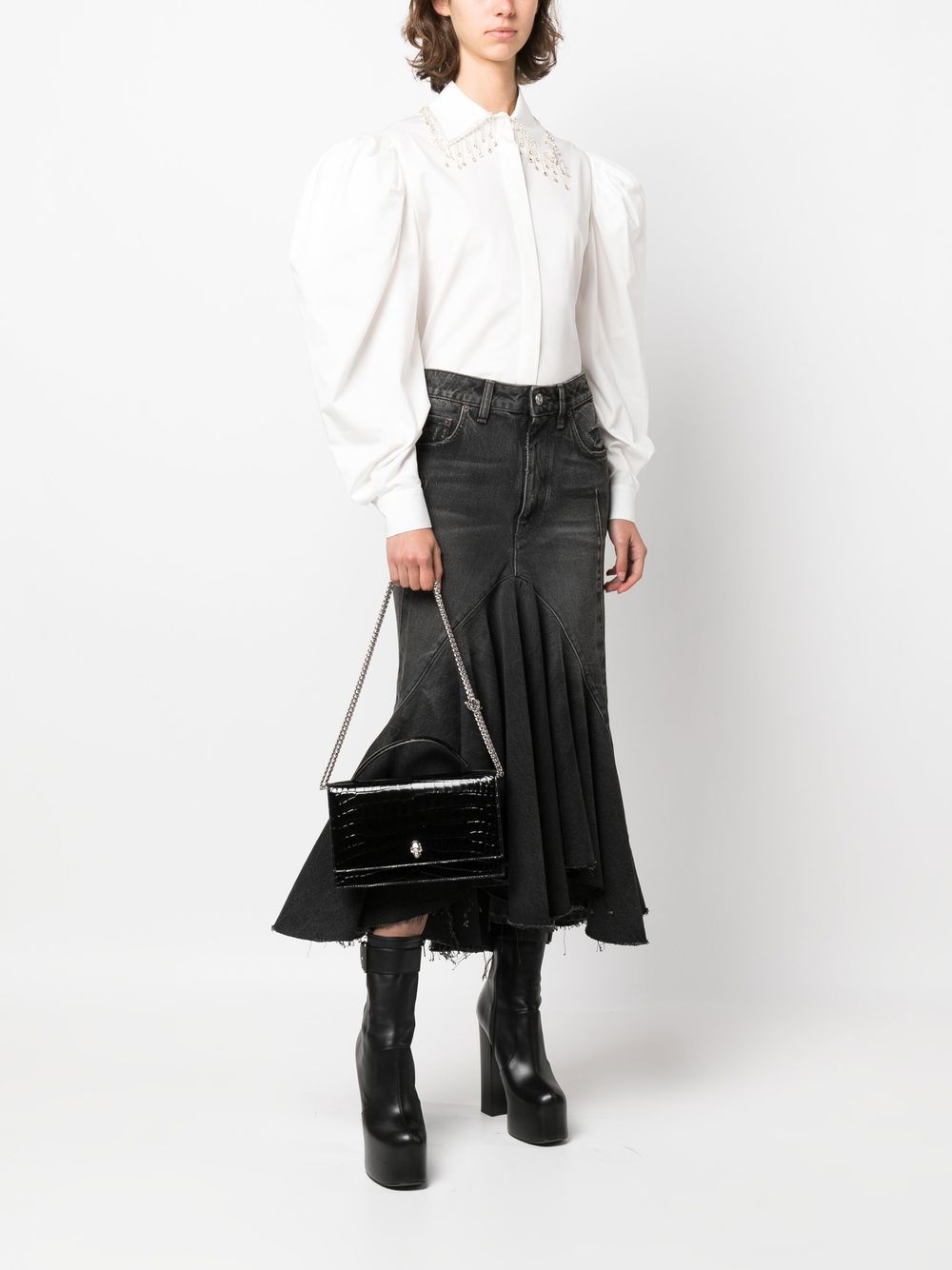 Alexander McQueen crocodile-effect patent leather shoulder bag