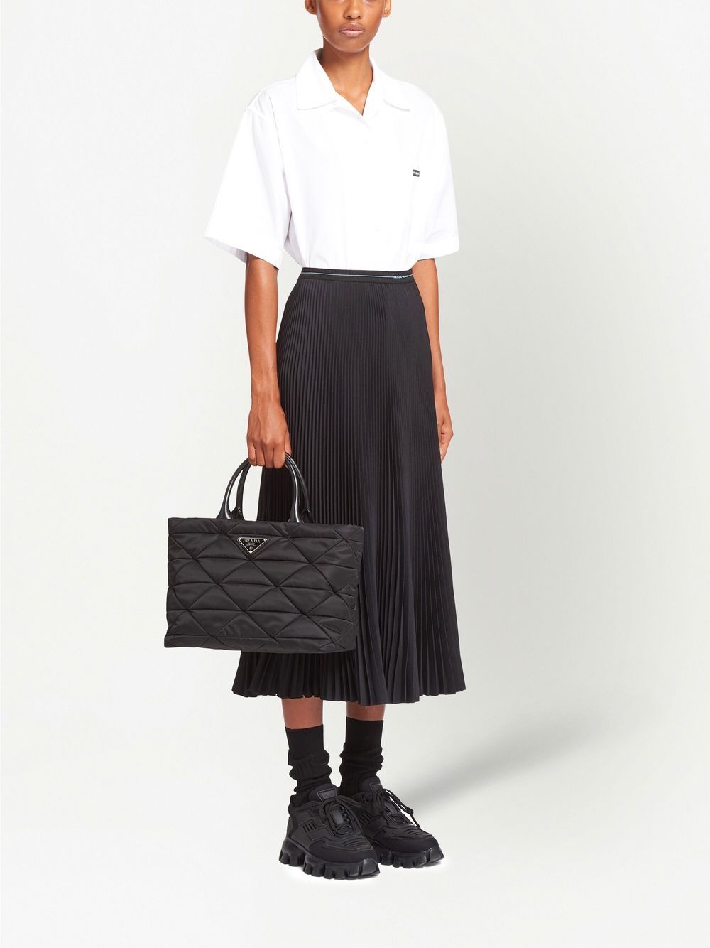 Pra*a triangle-logo quilted tote bag