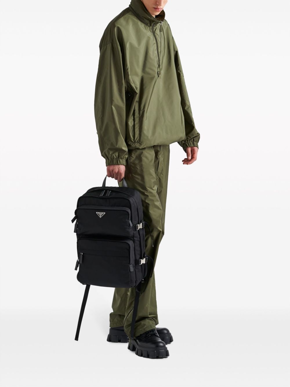 Pra*a re-nylon saffiano leather backpack