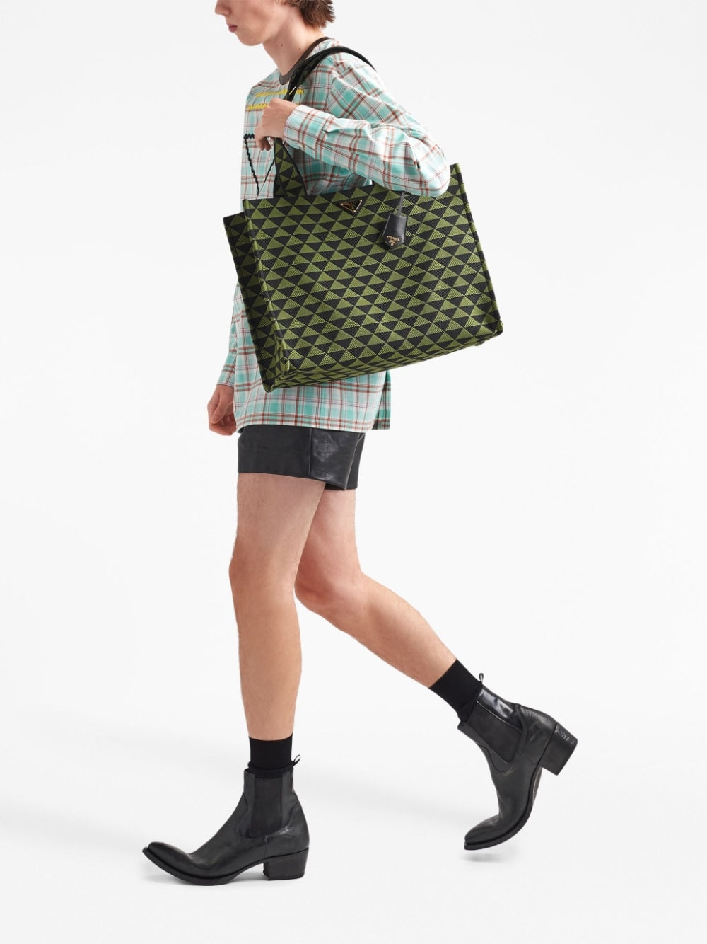 Pra*a large symbole embroidered tote bag