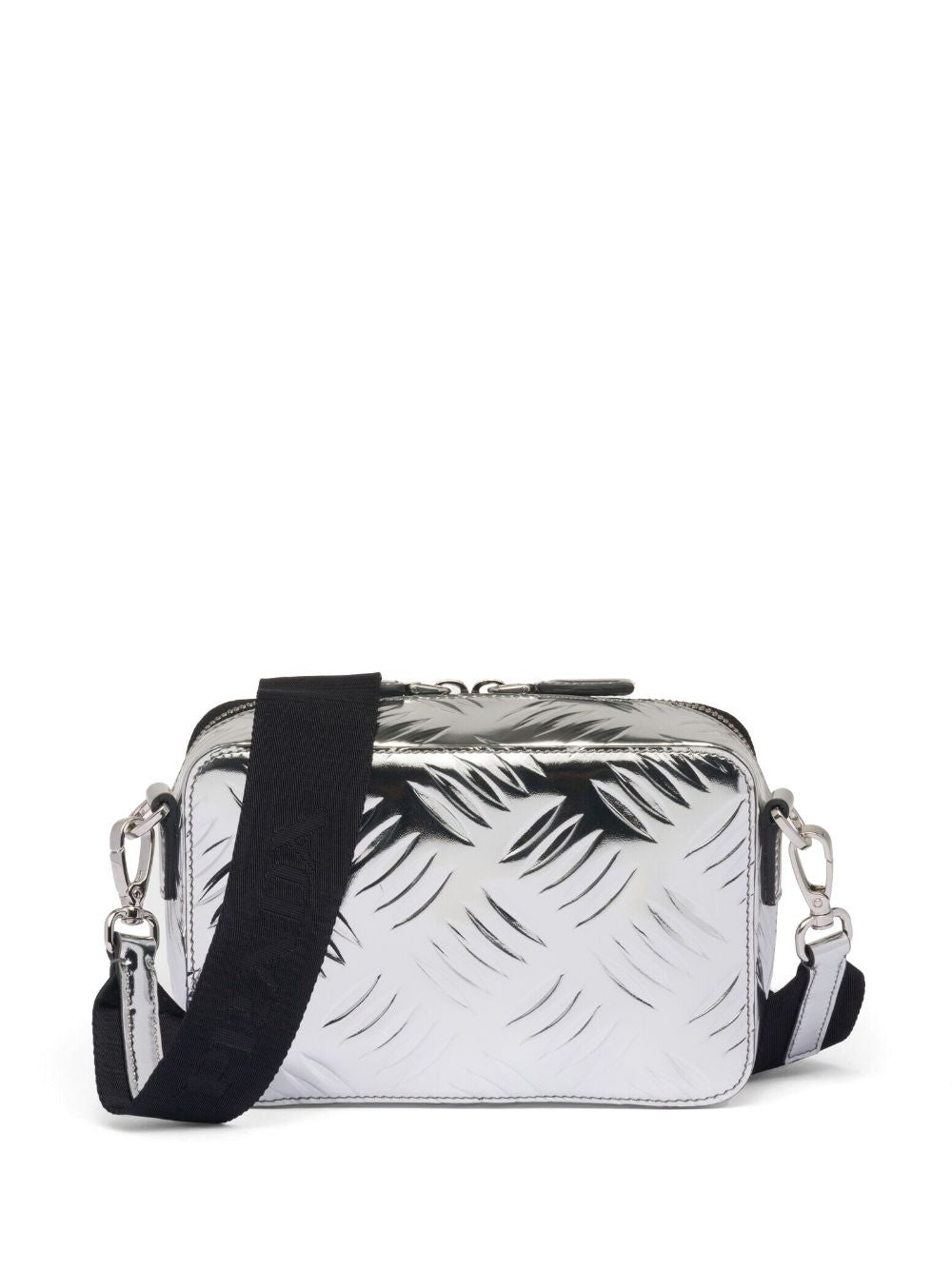Pra*a brique debossed metallic leather bag