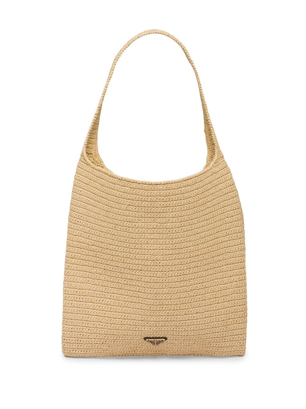 Pra*a logo-embroidered raffia tote bag