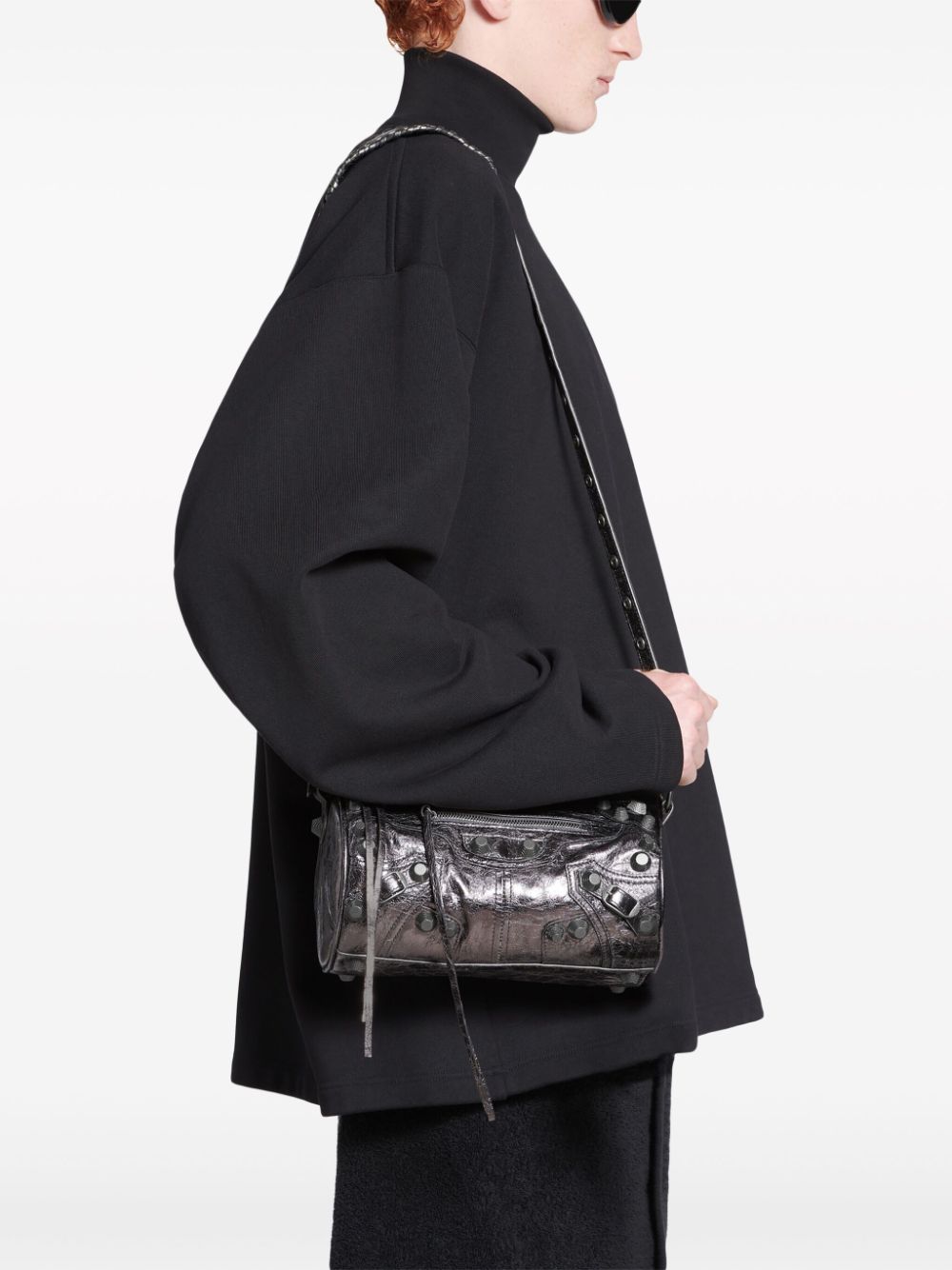 Ba*len*cia*ga le cagole metallic-finish shoulder bag