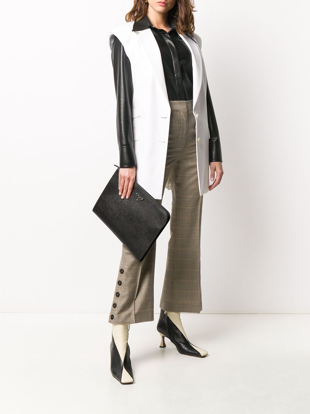 Pra*a triangular enamelled logo clutch