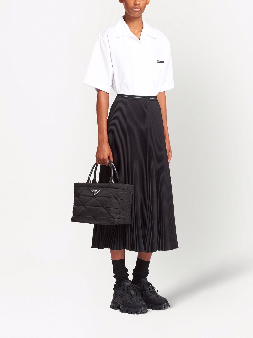 Pra*a re-nylon triangle-logo plaque padded tote bag