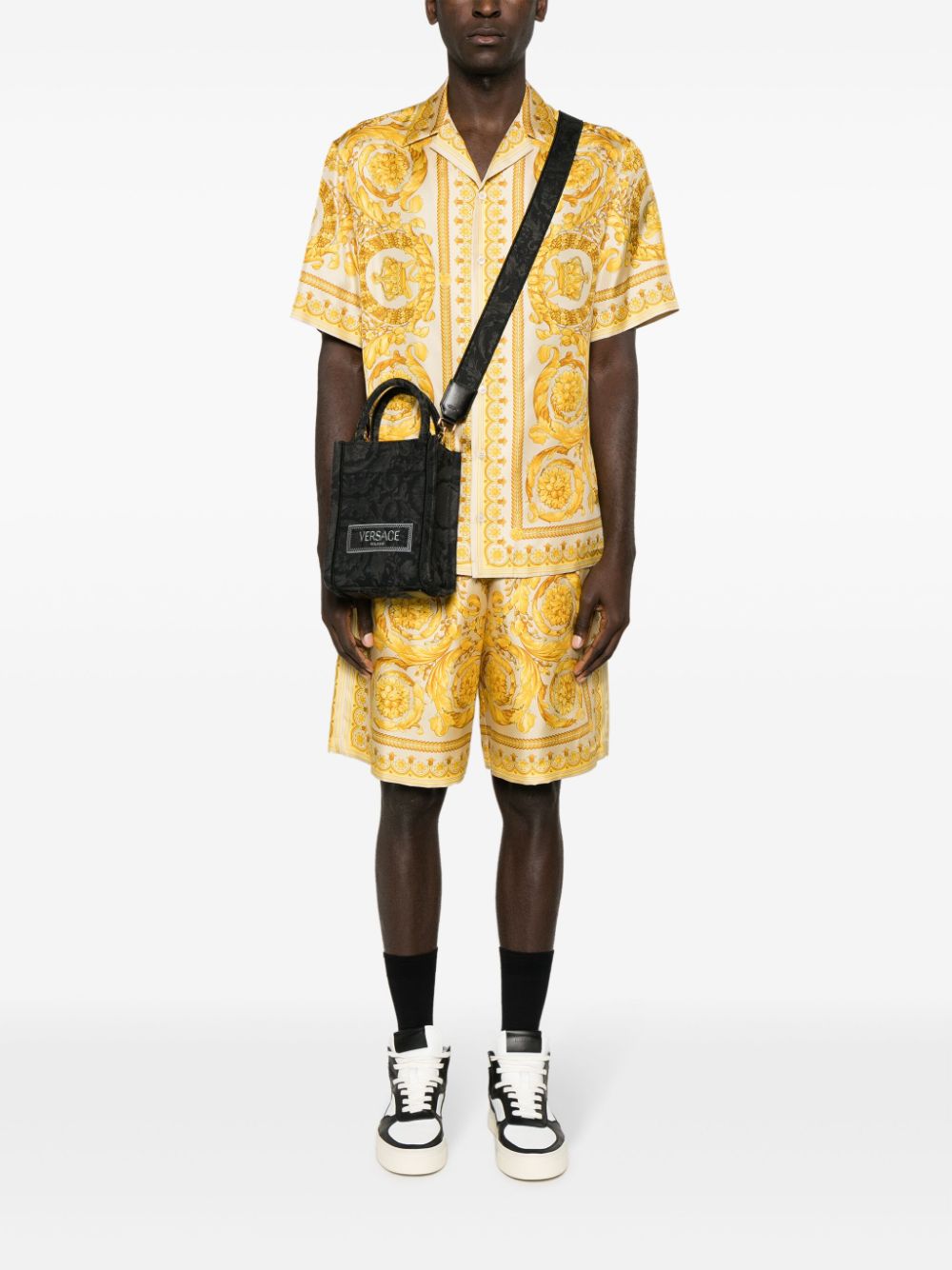 Versace mini logo-embroidered jacquard tote bag