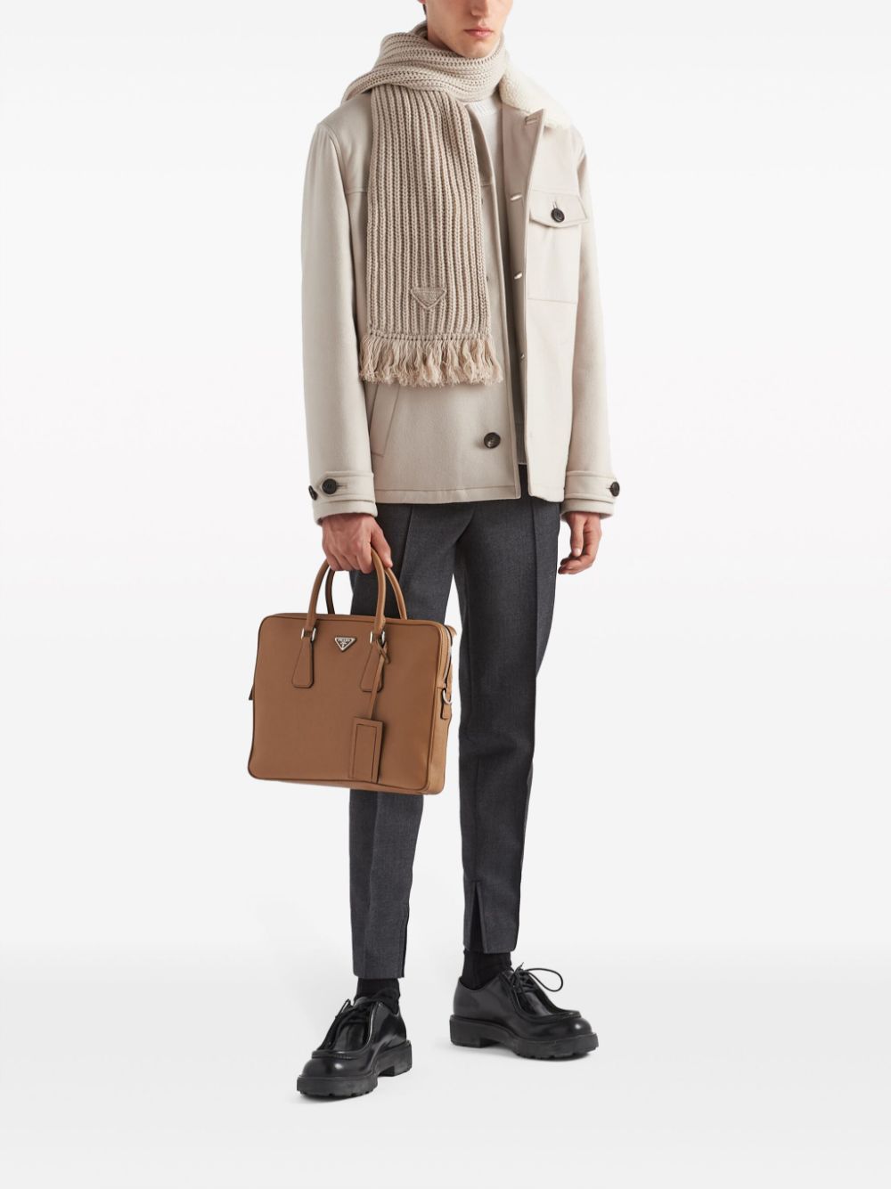 Pra*a saffiano leather briefcase