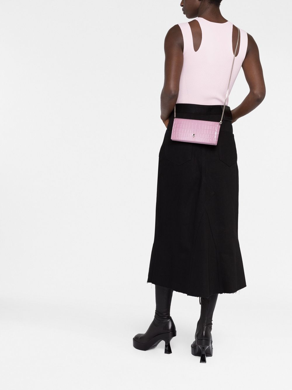 Alexander McQueen crocodile-embossed skull-stud crossbody bag