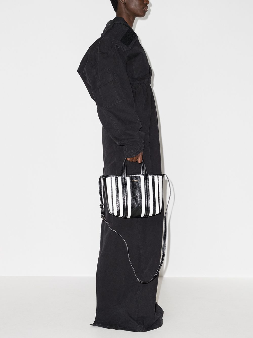 Ba*len*cia*ga small barbes east-west striped shopper tote