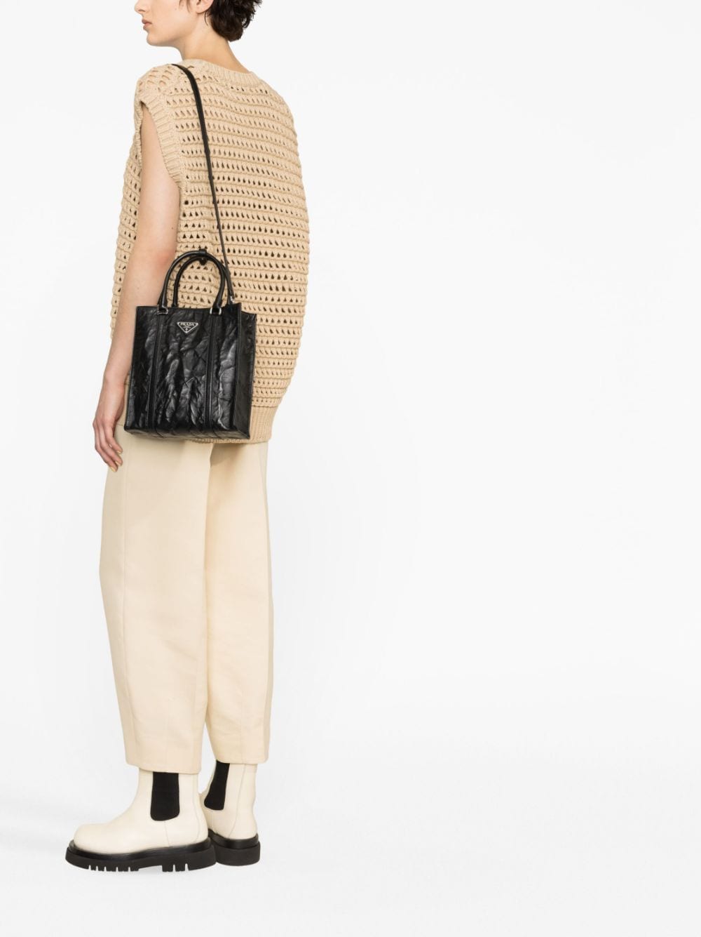 Pra*a logo-plaque crinkle-effect tote bag