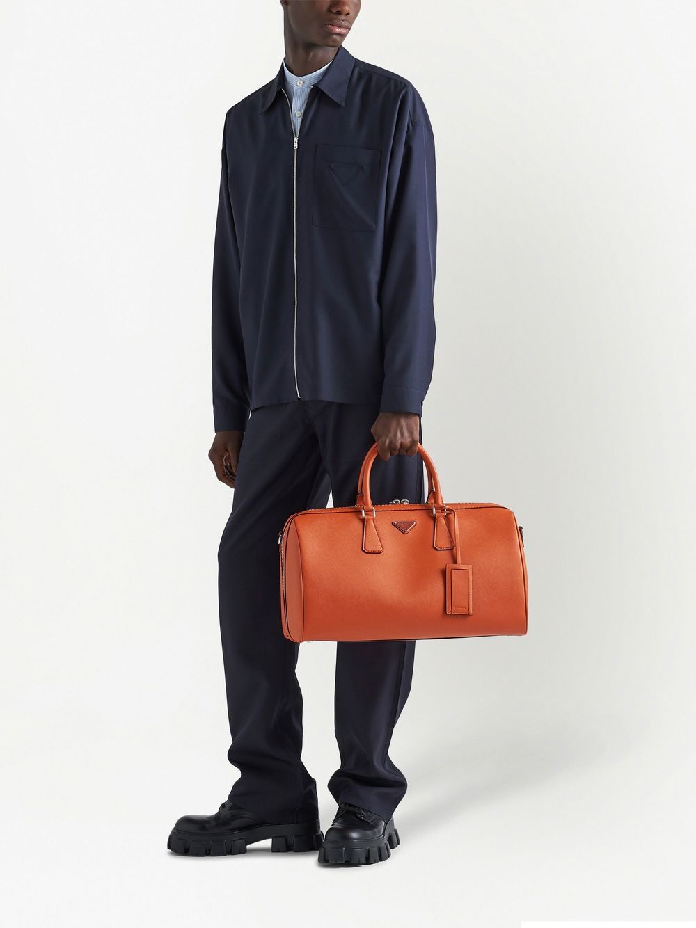 Pra*a leather logo-patch travel bag