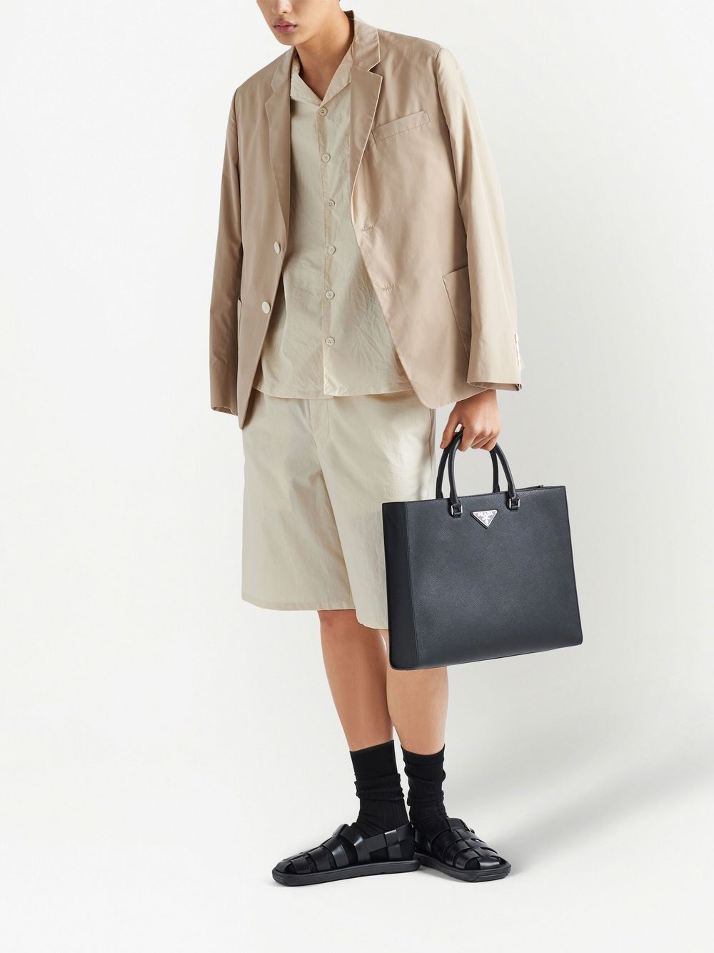 Pra*a leather logo-patch tote bag