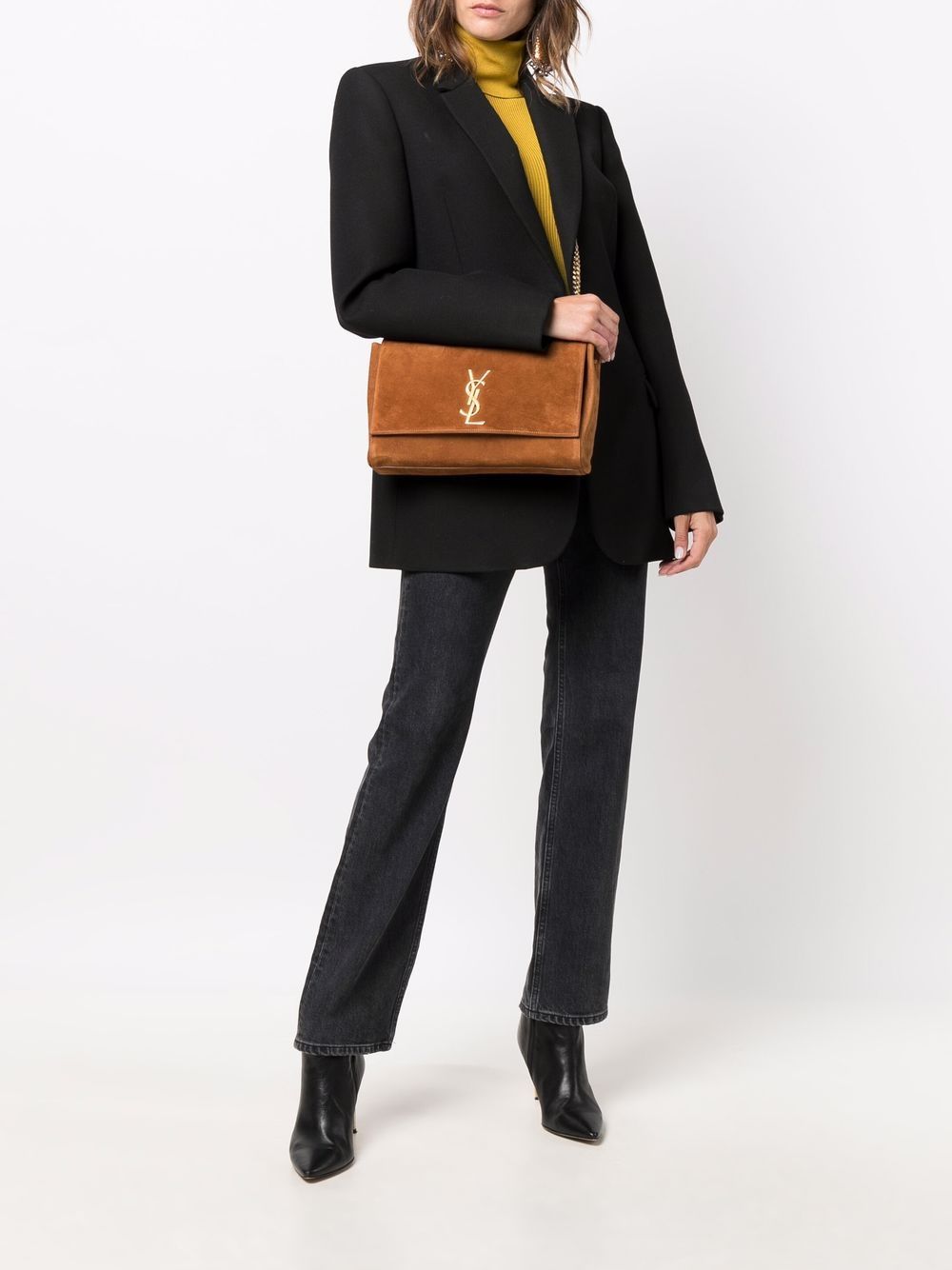 Saint Laurent logo-plaque suede satchel bag