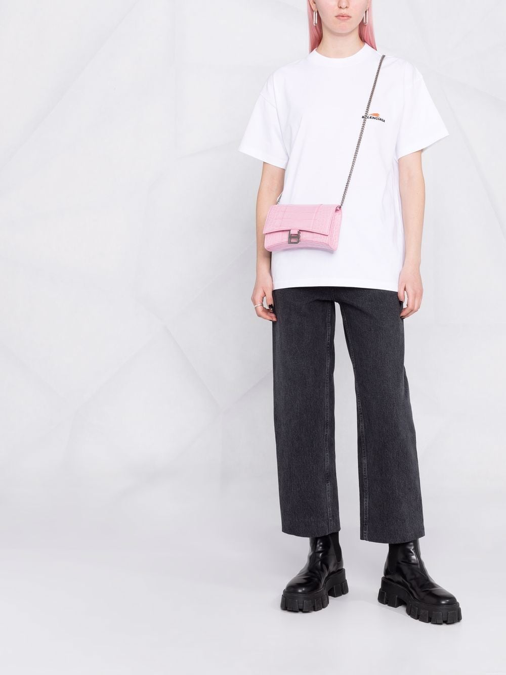 Ba*len*cia*ga hourglass crocodile-embossed chain wallet