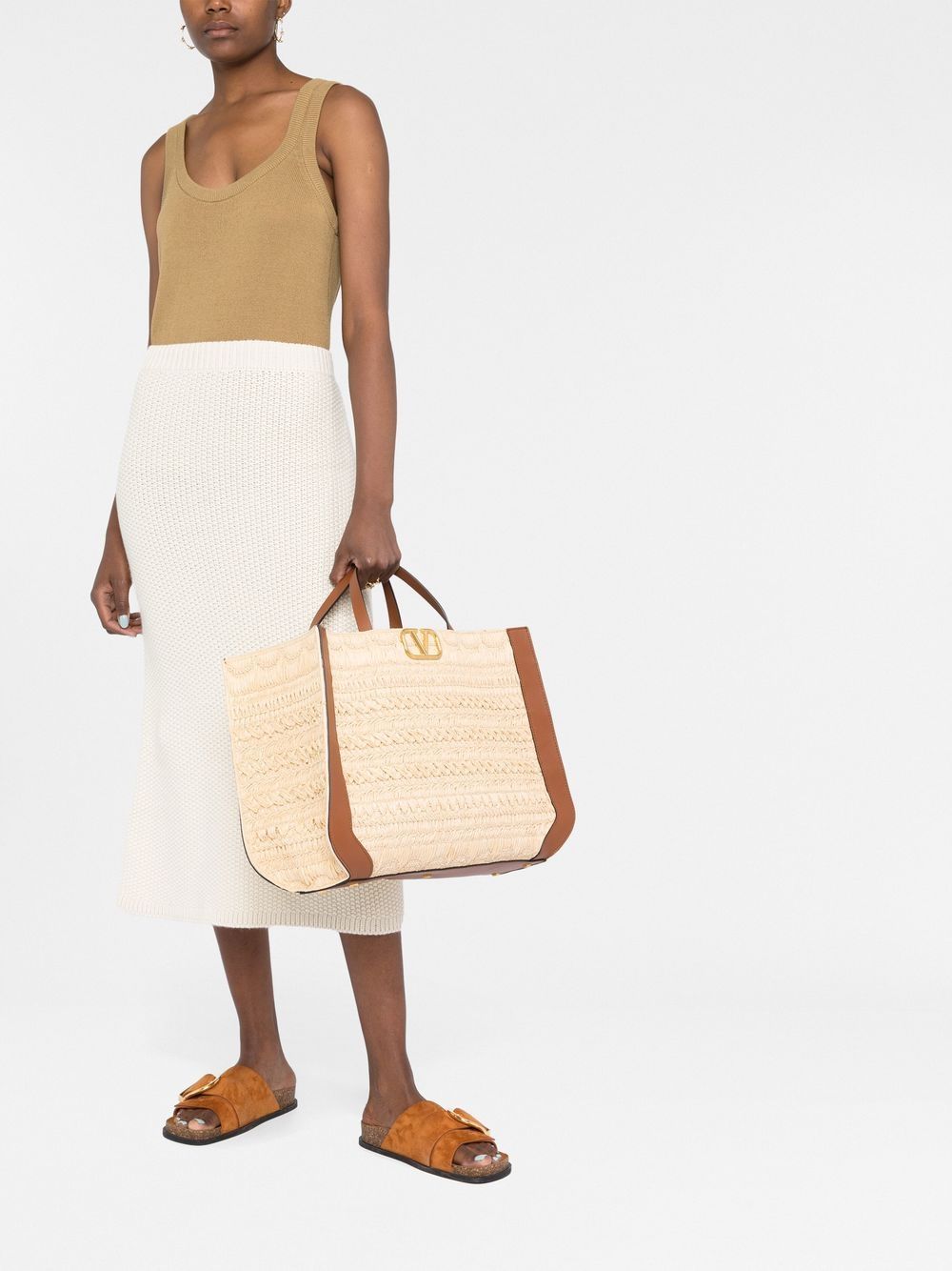 Valentino Garavani VLogo Signature embroidered raffia tote bag