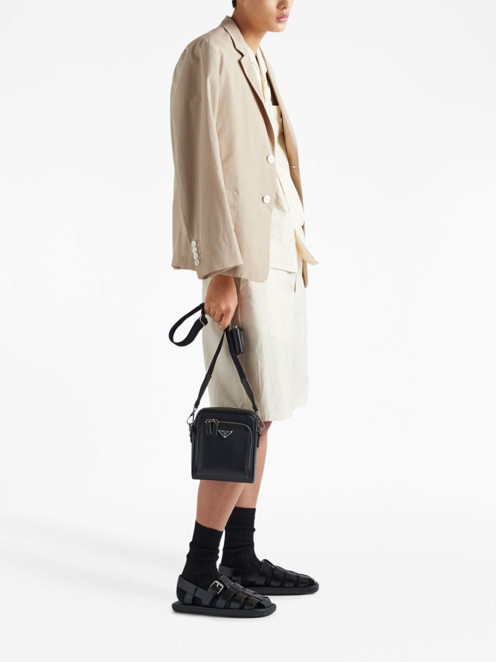 Pra*a triangle-logo leather shoulder bag