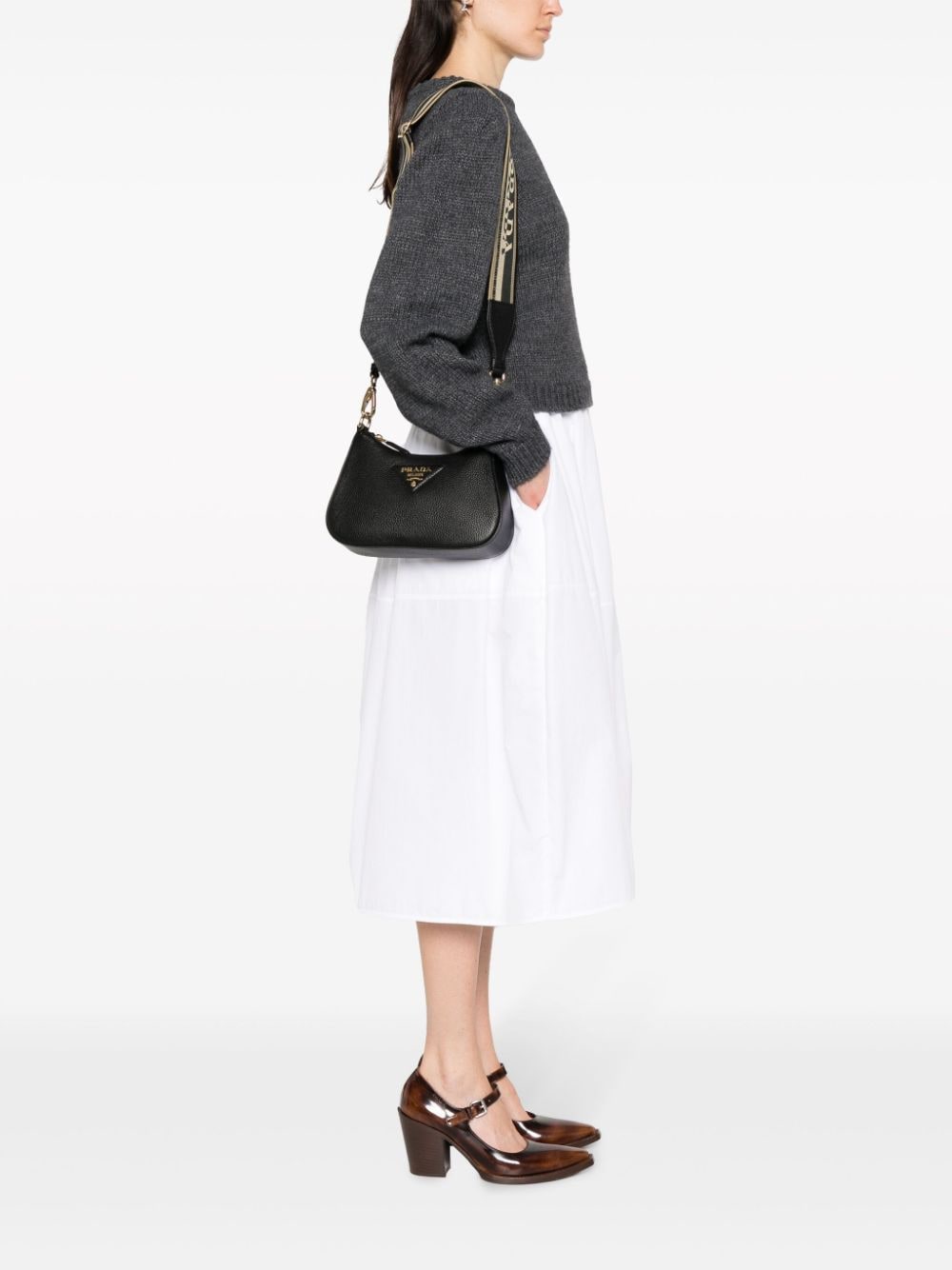 Pra*a enamel-triangle logo leather shoulder bag