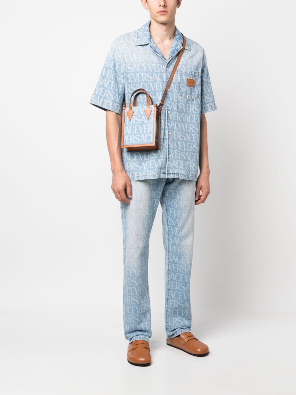 Versace Allover-print denim crossbody bag