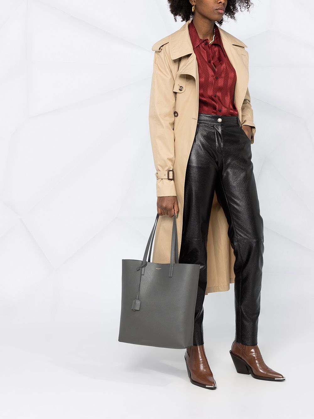 Saint Laurent logo-stamp leather tote bag