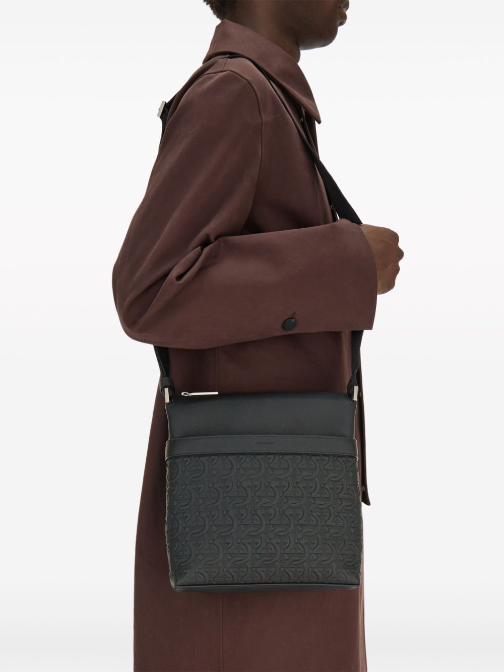 Ferragamo Gancini-embossed leather messenger bag