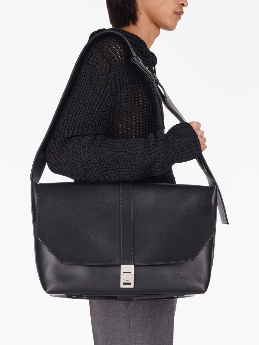 Ferragamo Gancini-buckle leather messenger bag