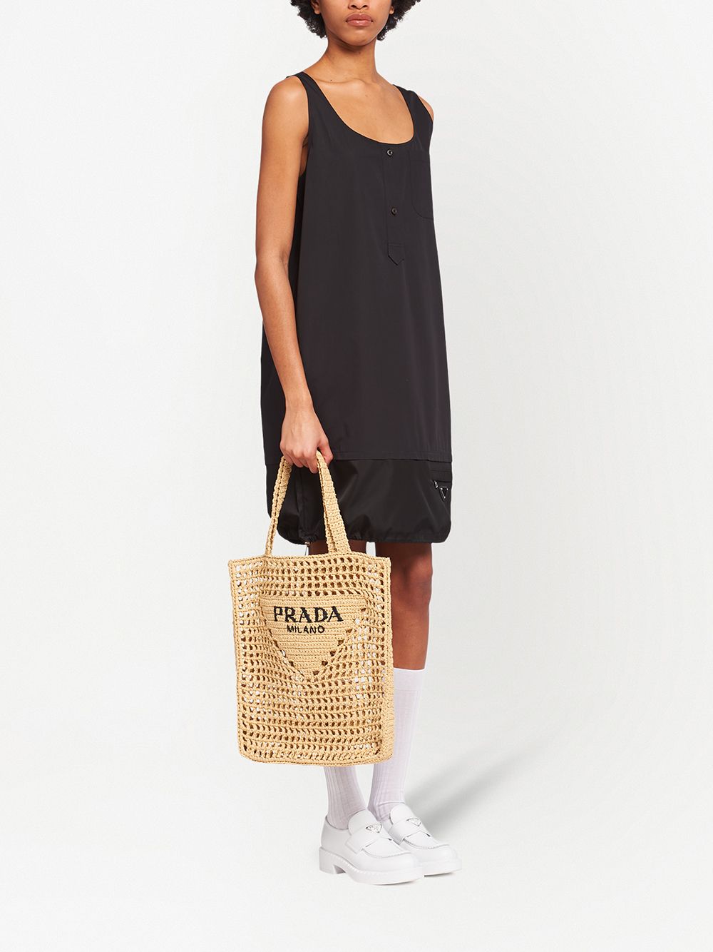Pra*a woven-logo raffia tote bag