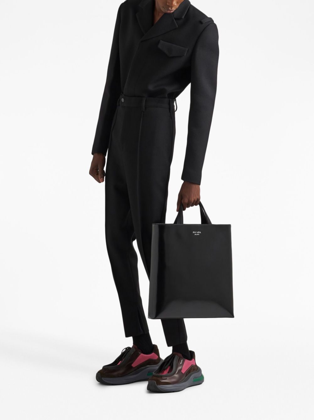 Pra*a logo-stamp leather tote bag