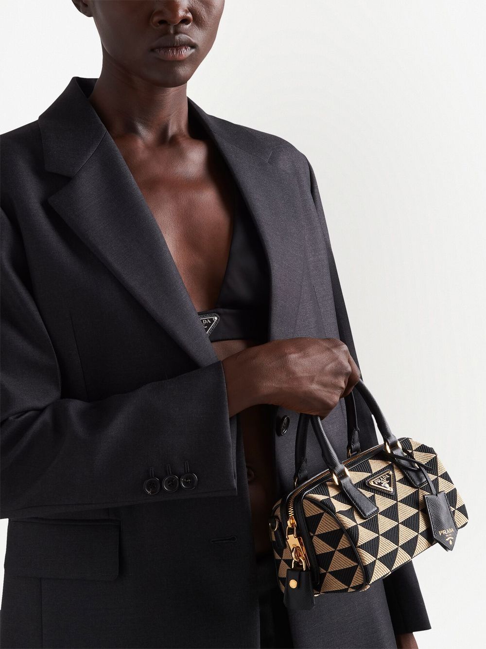 Pra*a symbole embroidered top-handle bag