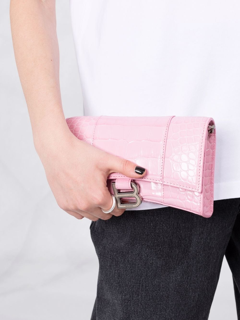 Ba*len*cia*ga hourglass crocodile-embossed chain wallet