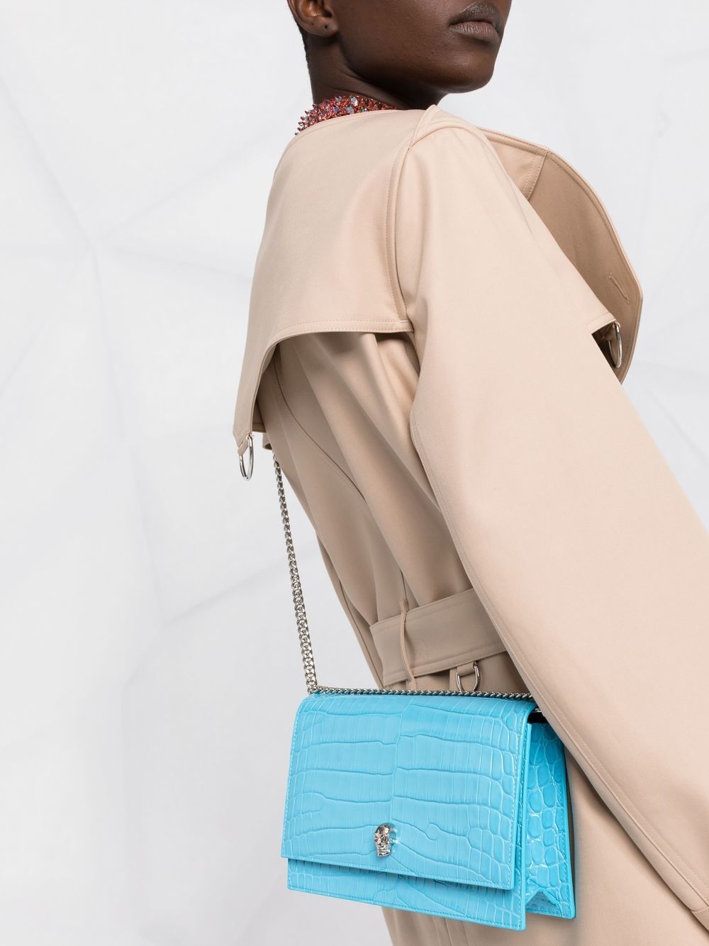 Alexander McQueen Skull logo croc-effect bag