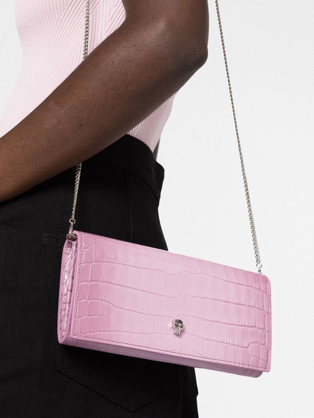 Alexander McQueen crocodile-embossed skull-stud crossbody bag