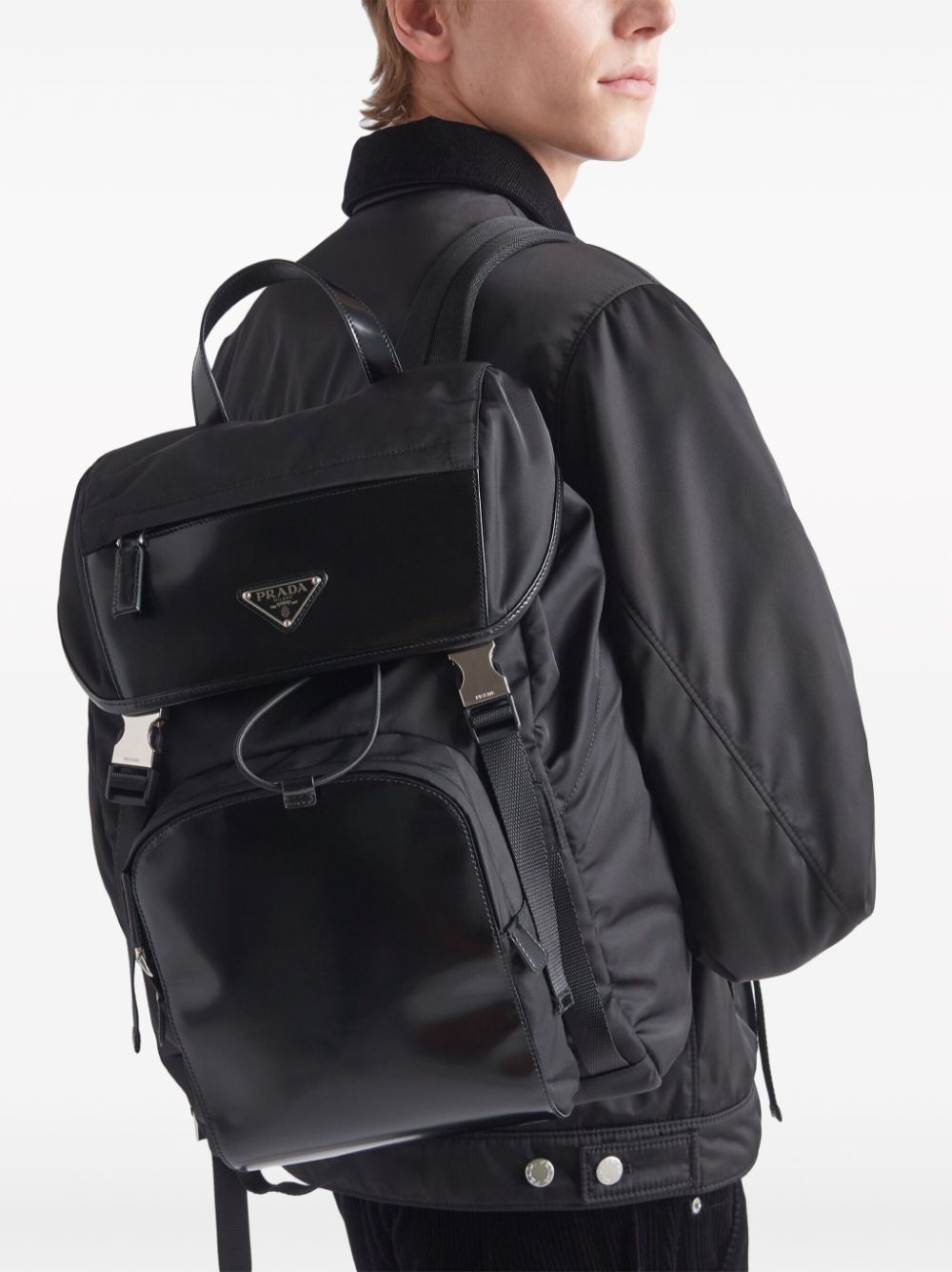 Pra*a triangle-logo panelled backpack