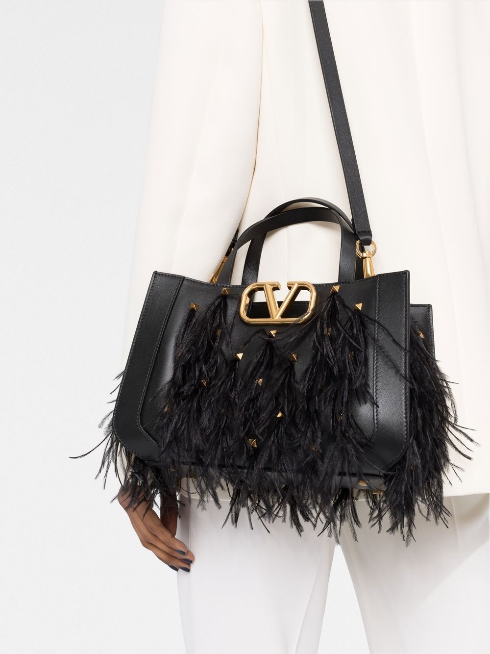 Valentino Garavani feather-embellished VLogo tote bag