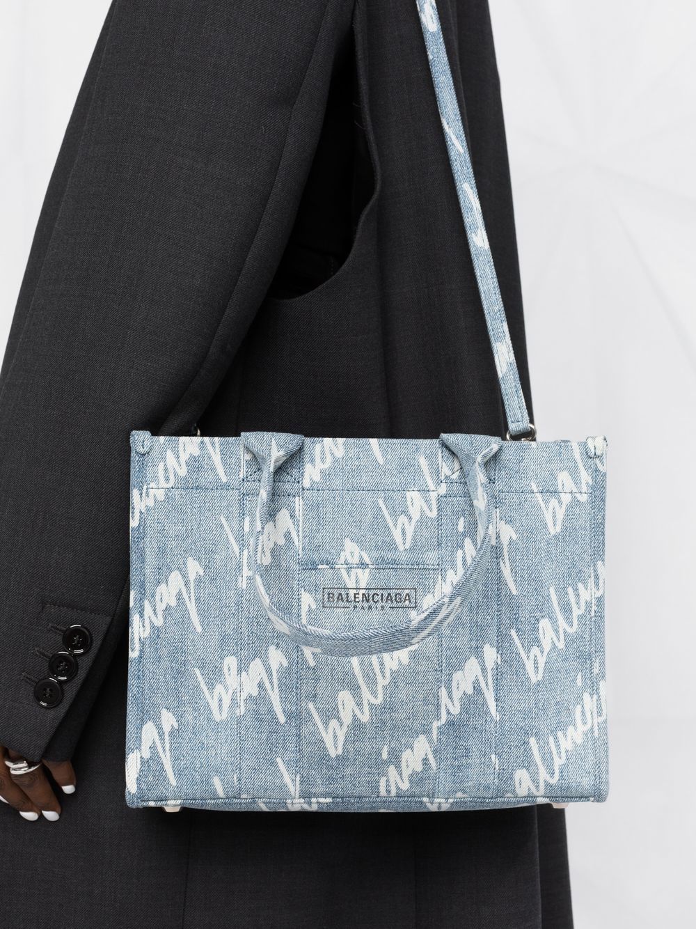 Ba*len*cia*ga hardware logo-print denim tote bag