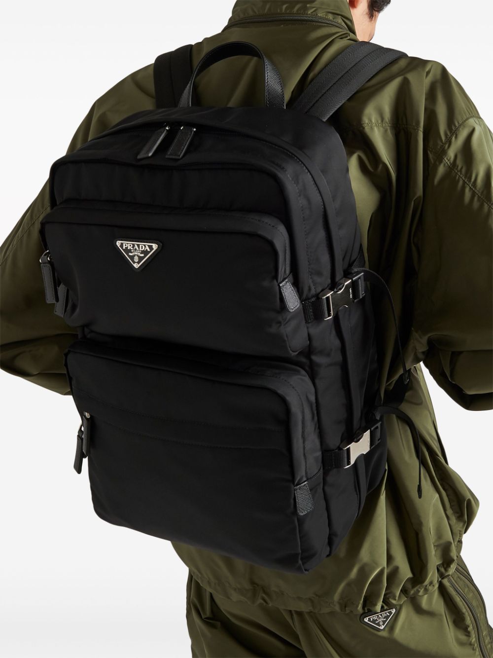 Pra*a re-nylon saffiano leather backpack
