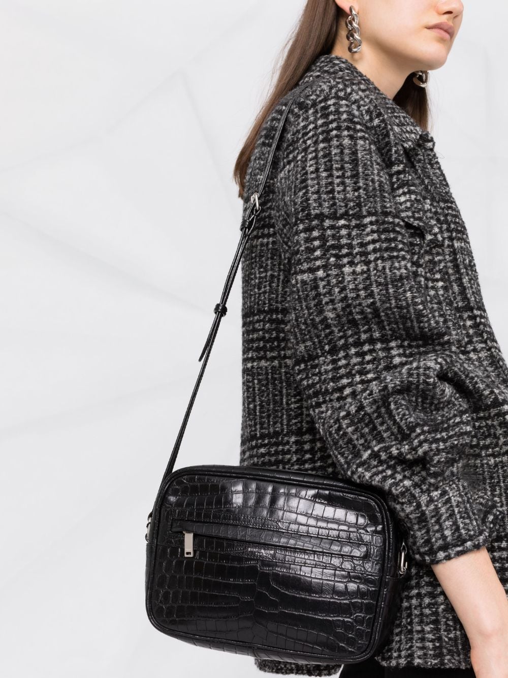 Saint Laurent Camp crocodile-embossed camera bag