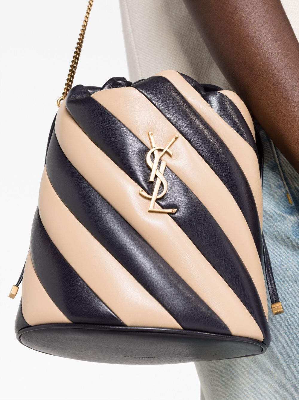 Saint Laurent Alix striped bucket bag